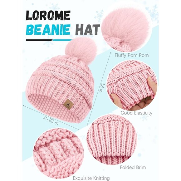 Women pink Knit Beanie Hat, Gloves, Scarf & Ear Warmer Set - Winter - Picture 2 of 7